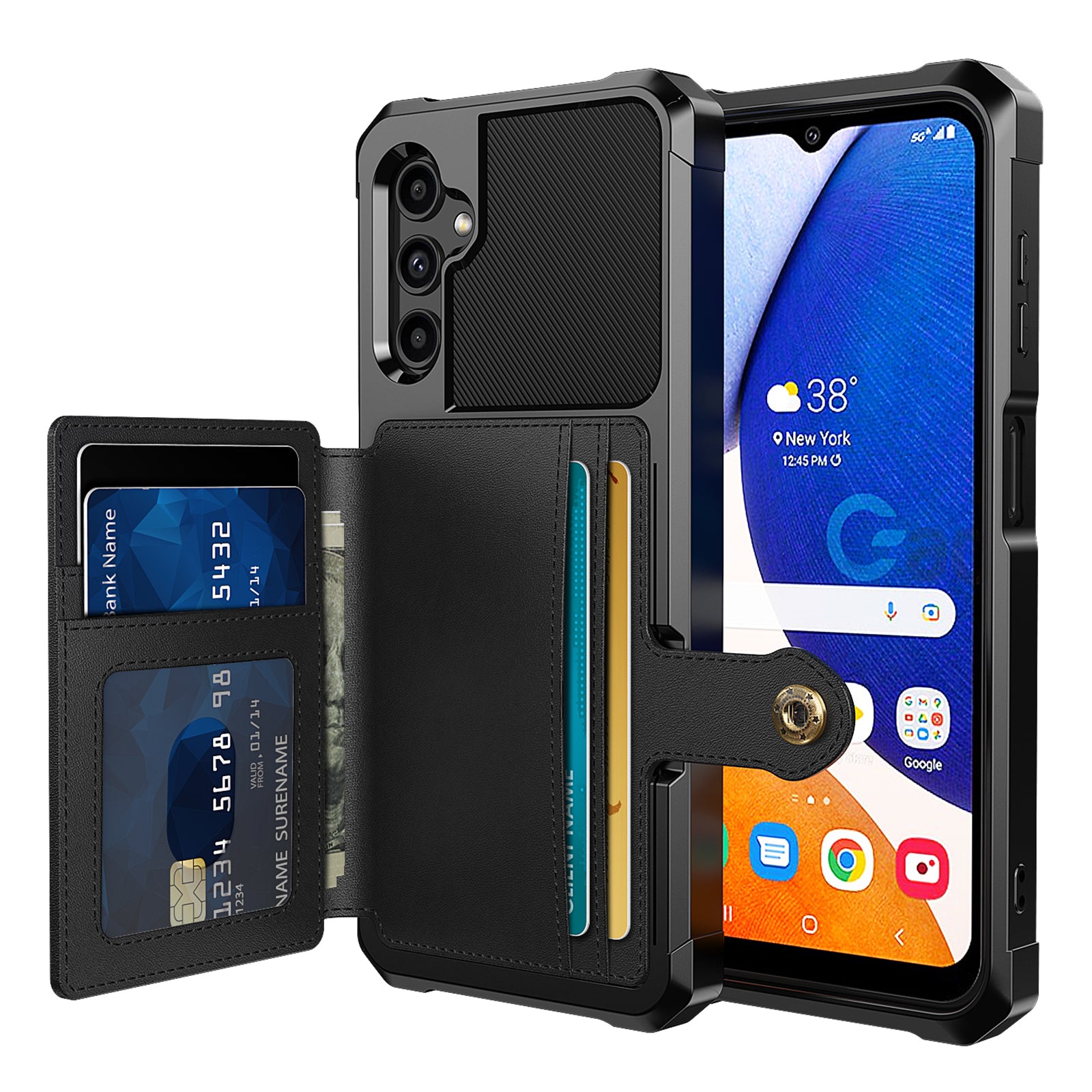 ZM03 for Samsung Galaxy A14 5G A14 4G Fall Protection PU Leather Coated TPU Case Card Holder Kickstand Phone Cover with Magnetic Metal Sheet ZM03 for Samsung Galaxy A14 5G A14 4G Fall Protection PU Leather Coated TPU Case Card Holder Kickstand Phone Cover with Magnetic Metal Sheet